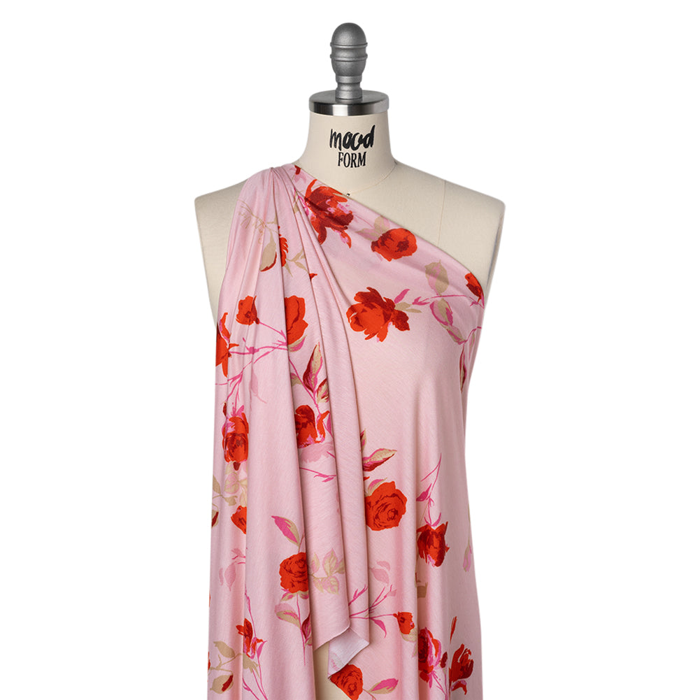 Stretch Rayon Jersey by Vera Wang - Pink and Red Roses - Designer Deadstock - Joann Fabrics