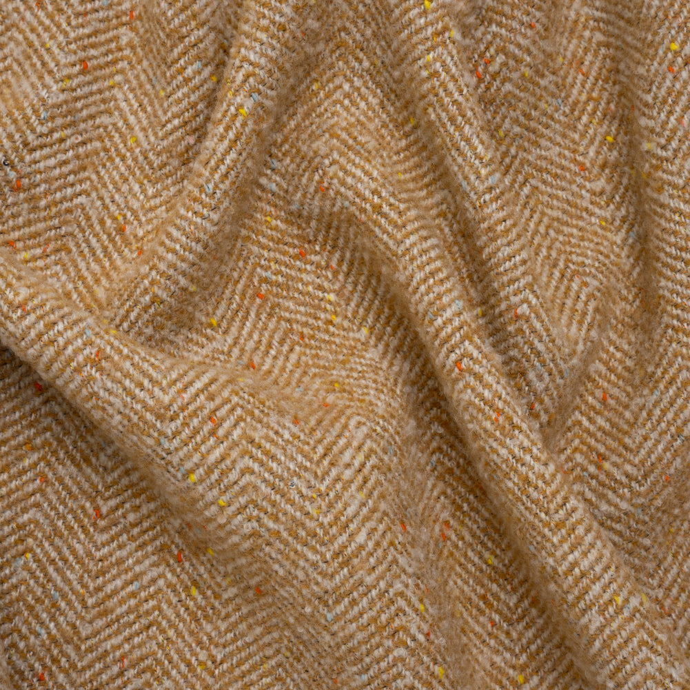 Wool Blend Chevron Twill Tweed with Clear Baby Sequins - Tan and White with Rainbow Flecks - Joann Fabrics