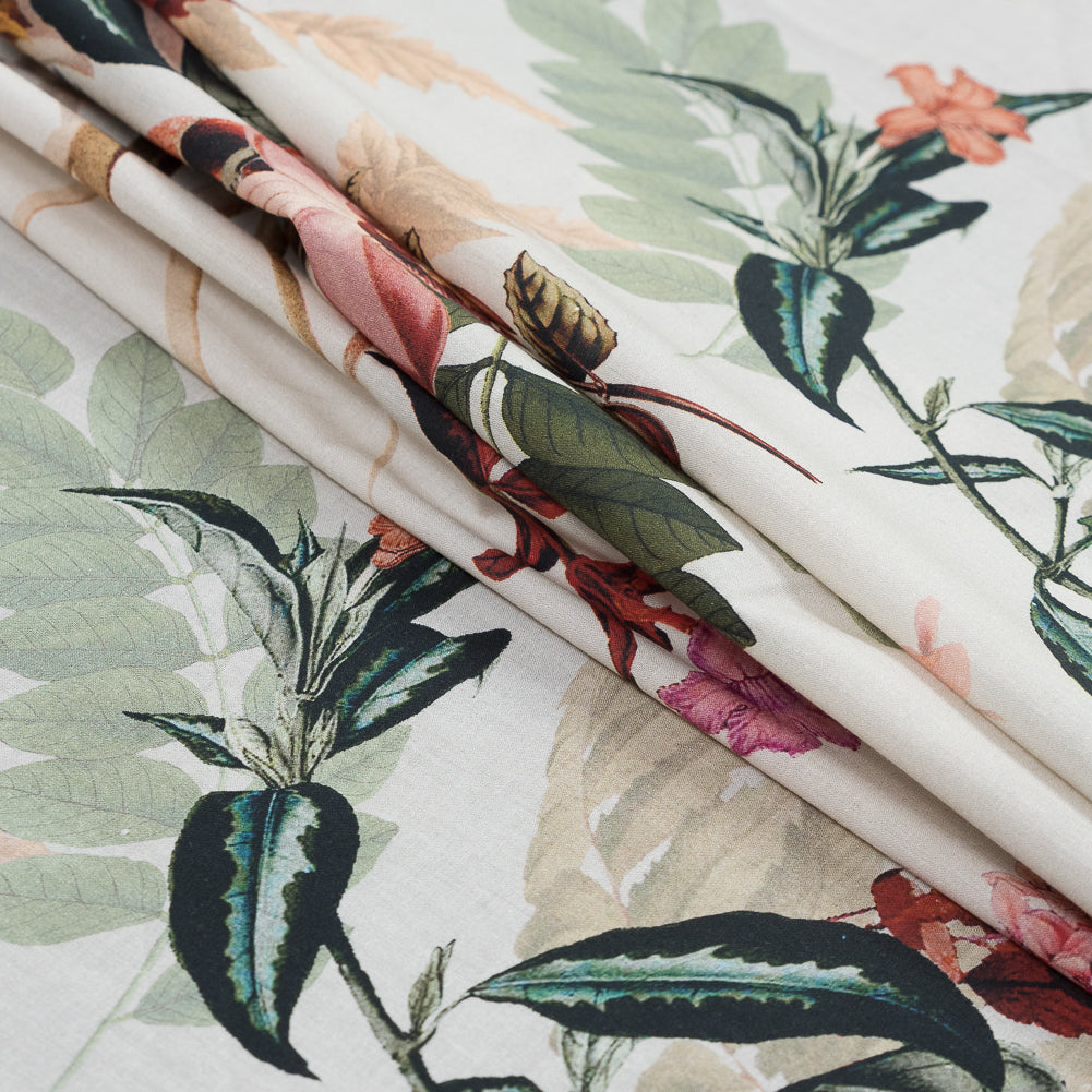 Cotton Voile - Pale Green and Coral Floral - Ile des Orchidees Print - Mood Exclusive Jacques Collection - Joann Fabrics