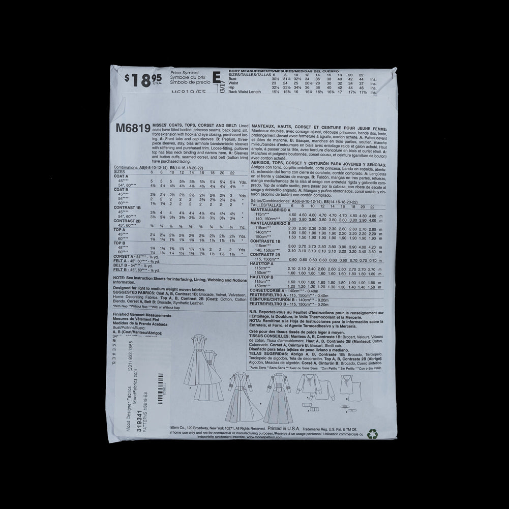 McCalls Costume Pattern M6819 Size E5 - Joann Fabrics