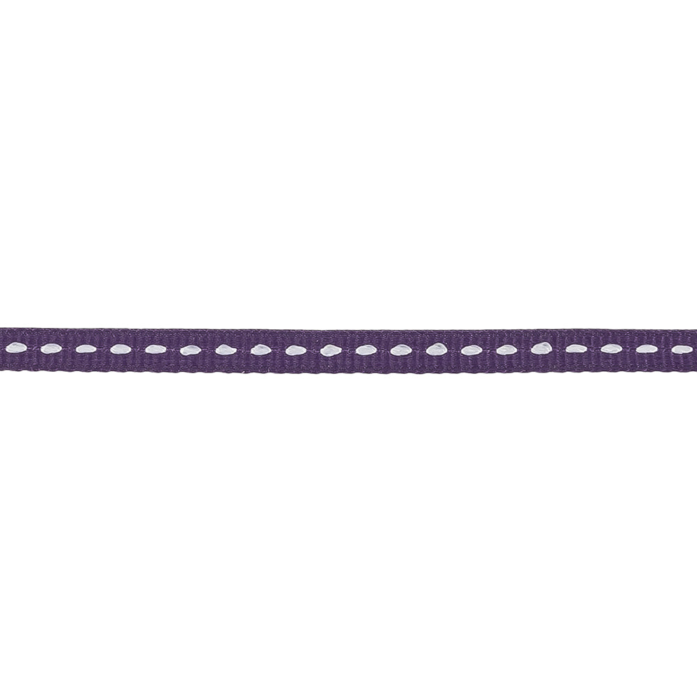 Royal Purple Grosgrain Ribbon with Lucent White Stitching - 0.25