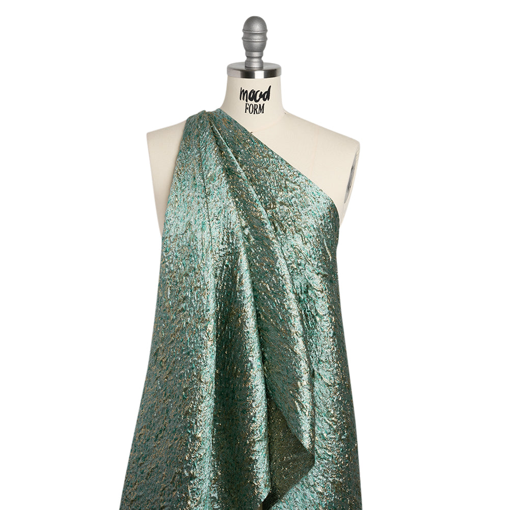 Metallic Brocade - Sky Blue, Turquoise and Gold Mottled Abstract - Joann Fabrics