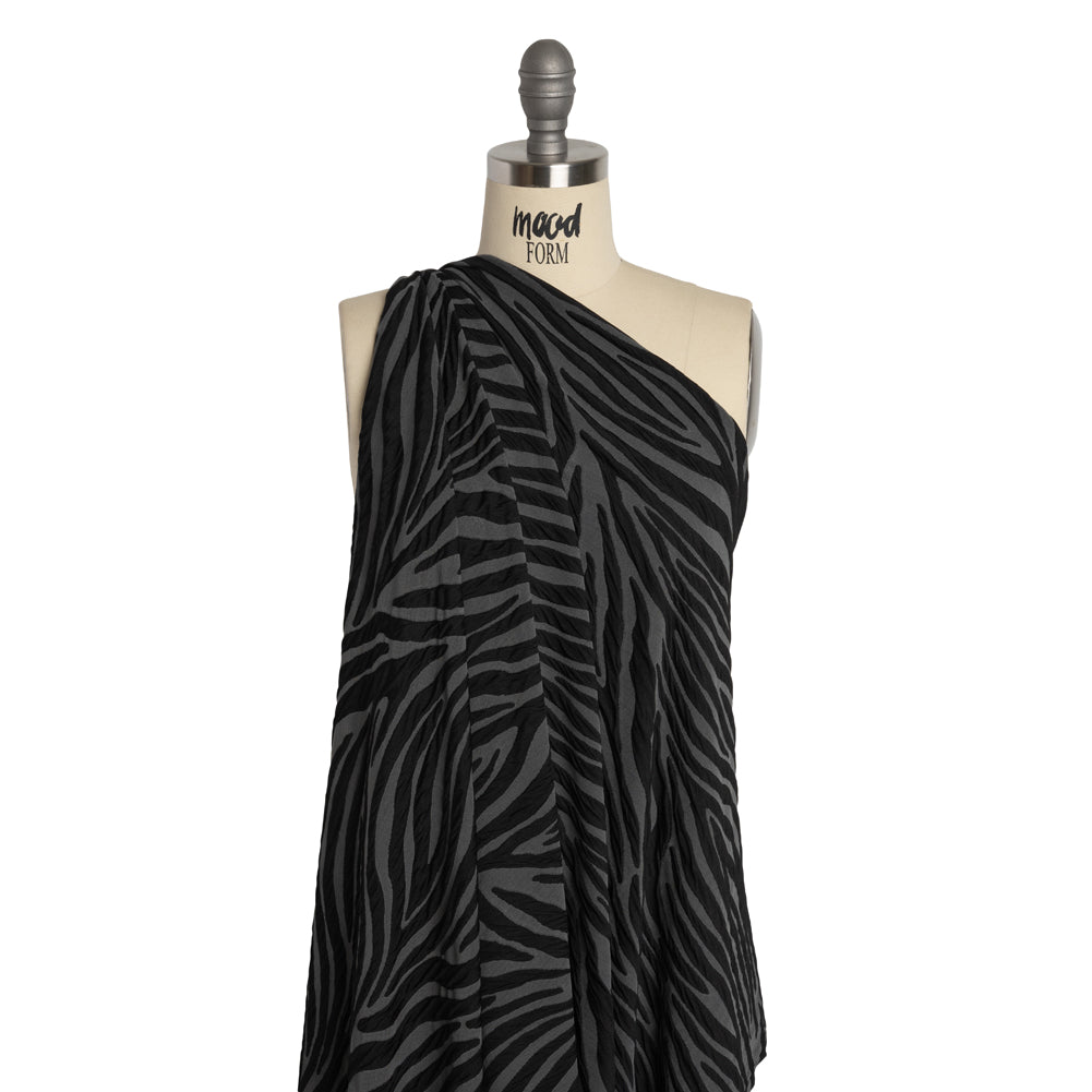 Stretch Knit Jacquard by Mara Hoffman - Gray and Black Tiger Stripes - Designer Deadstock - Joann Fabrics