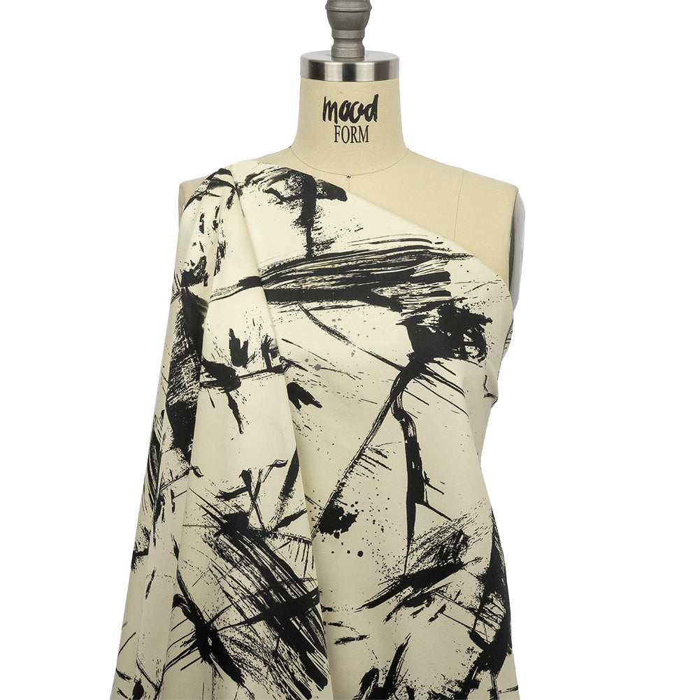 Stretch Cotton Sateen - Black and White Abstract - Subway Lines Print - Mood Exclusive Metro Collection - Joann Fabrics
