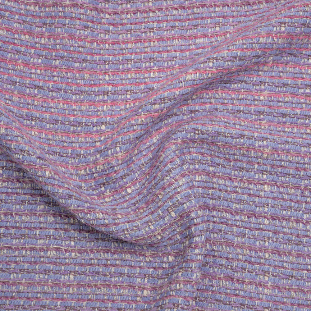 Wool Blend Tweed Woven Made in Italy - Lavender, Baby Blue and Orchid Pink Stripes - Joann Fabrics
