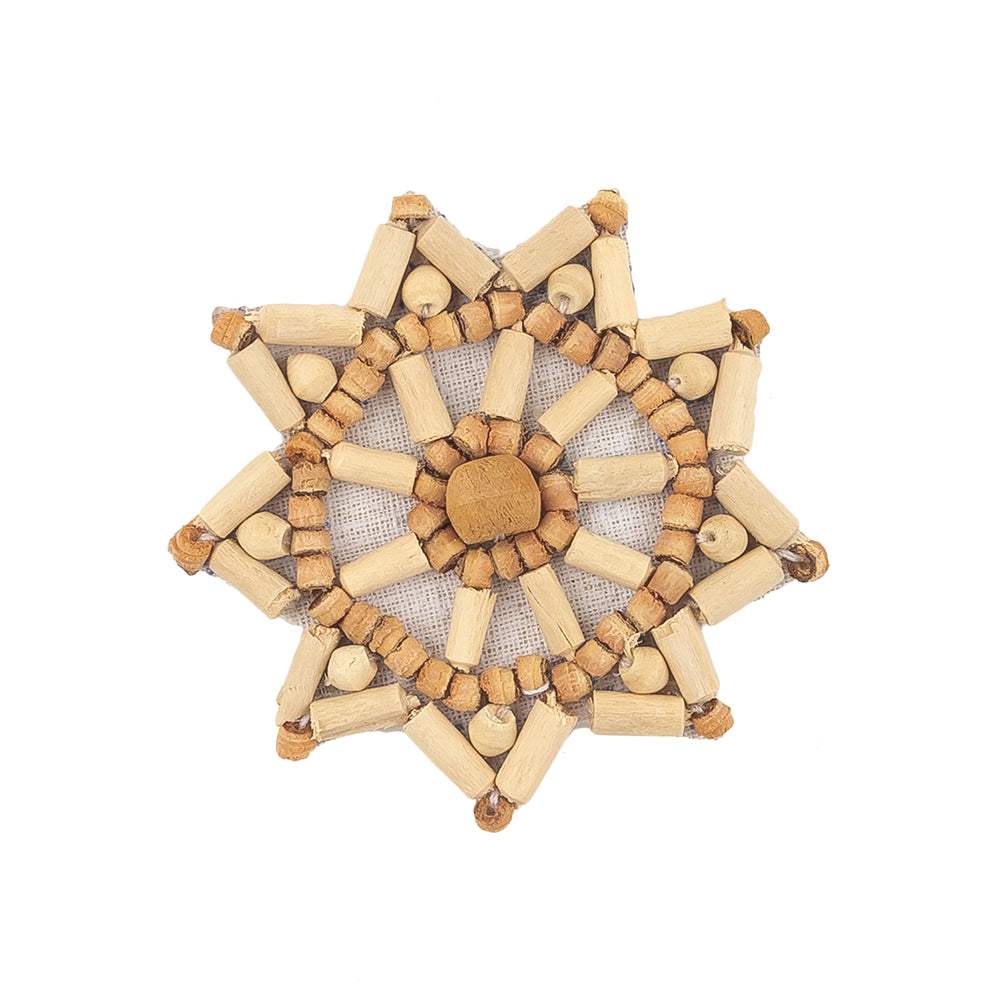 Vintage Ivory, Natural and Chestnut Wood Beaded Snowflake Applique - 2.25