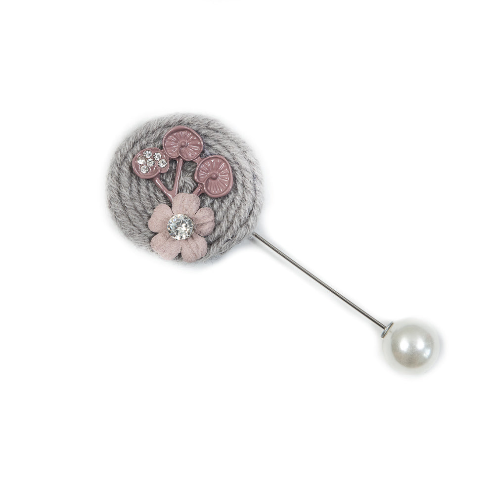 Italian Gray and Pink Brooch with Pearl Closure - 3.5