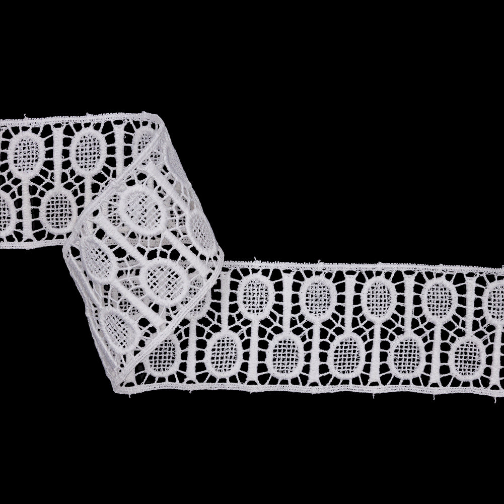 Famous NYC Designer White Tennis Rackets Cotton Venise Lace Trim - 2.125