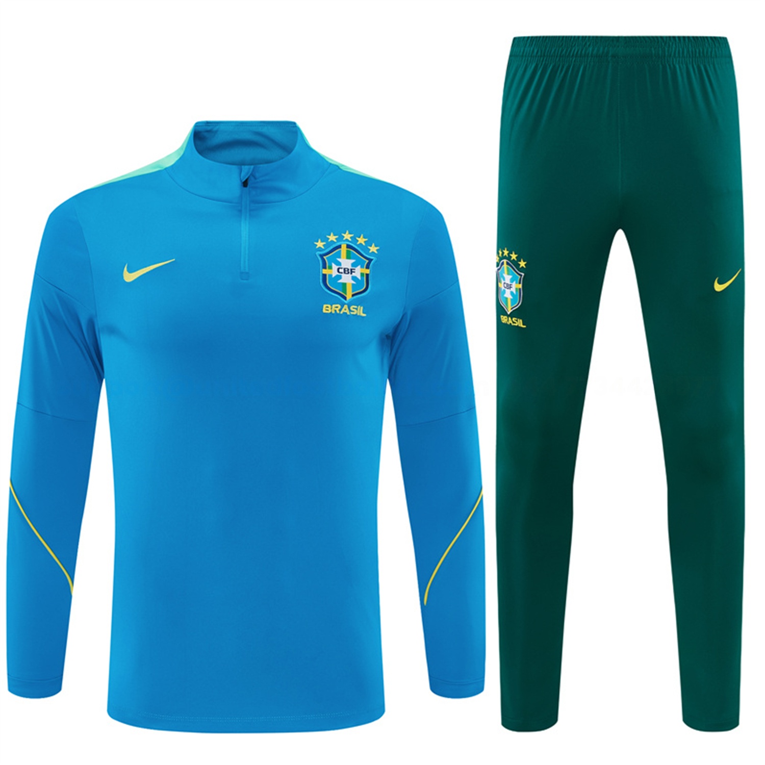 Brazil 2026 Kids Long Sleeve Training Set - Sky Blue Top & Dark Green Pants - UnitedFutballJersey