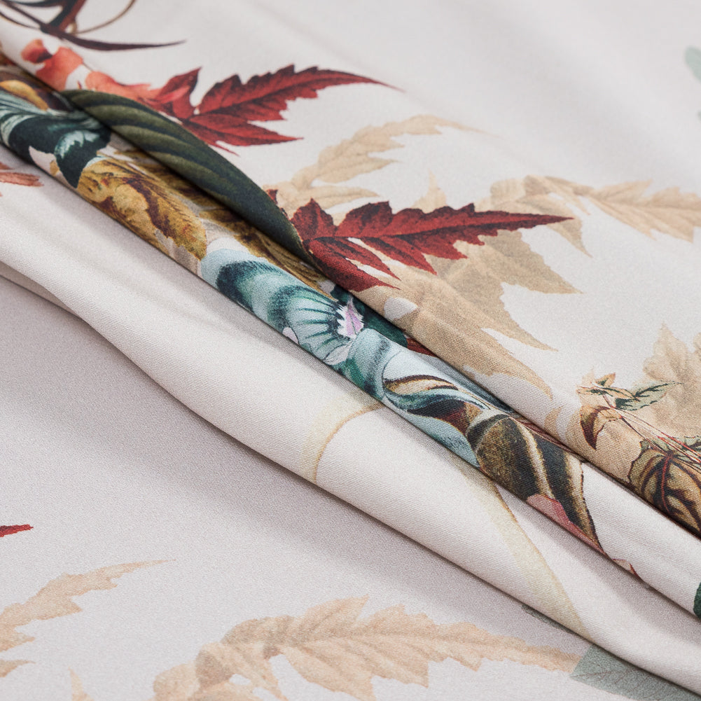 Stretch Cotton Sateen - Pale Green and Coral - Ile des Orchidees Print - Mood Exclusive Jacques Collection - Joann Fabrics