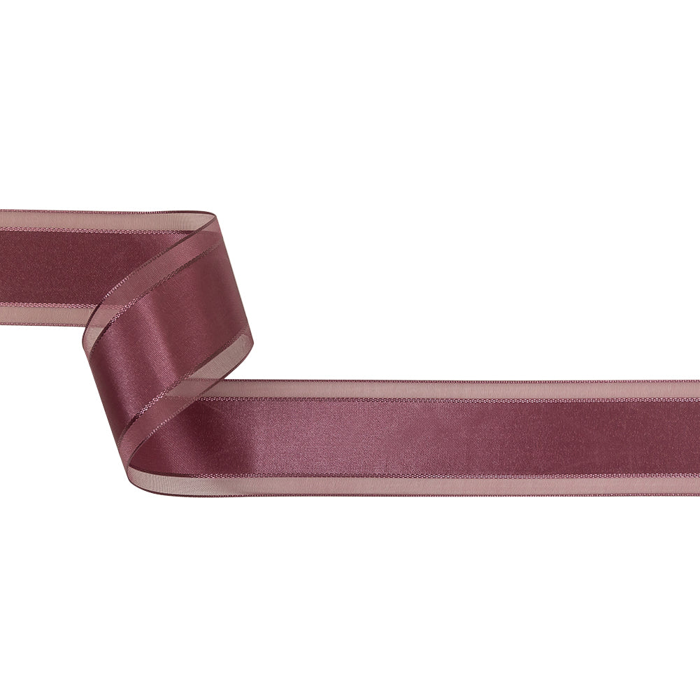 Amaranth Woven Ribbon with Sheer Organza Borders - 1.5