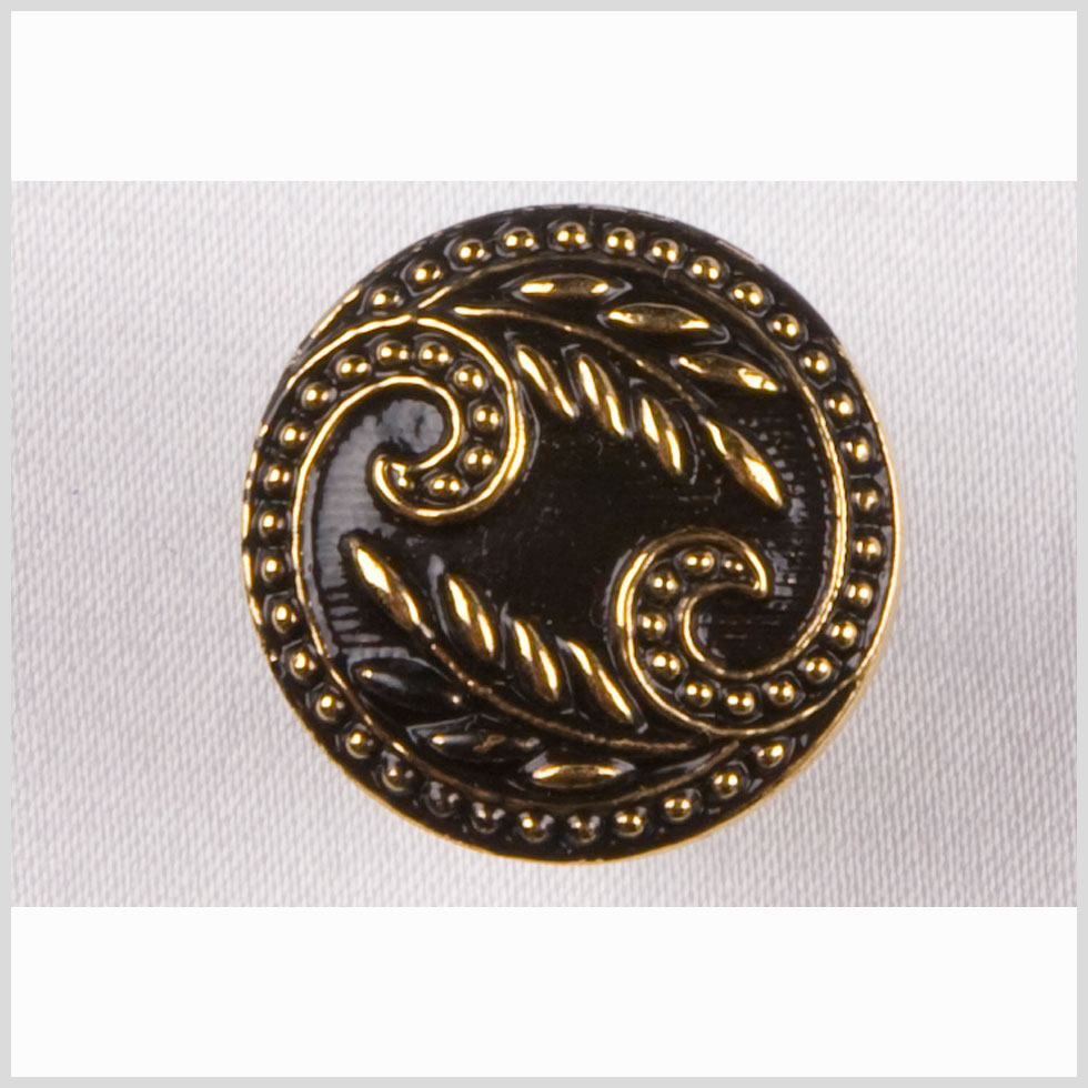 Black and Gold Floral Leaf Glass Shank Back Button - 44L/28mm - Joann Fabrics