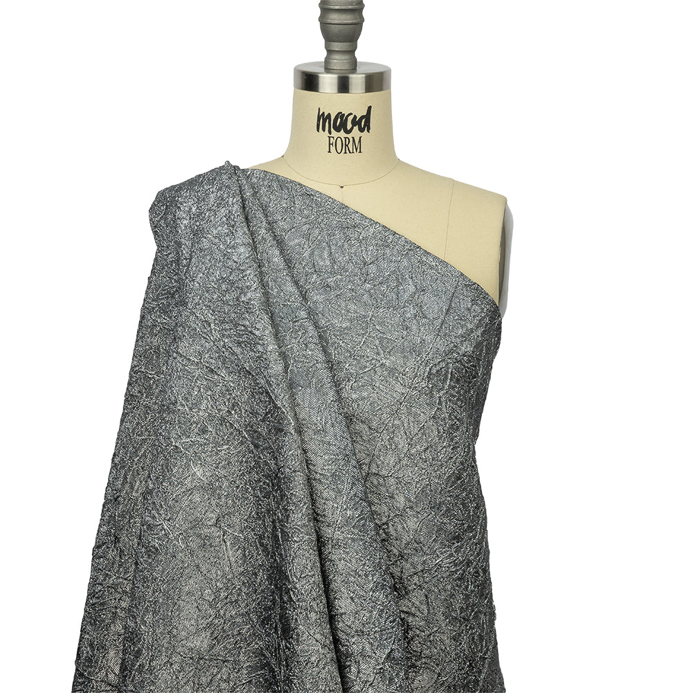 Astrolabe Metallic Bright Silver Crinkled Luxury Brocade with Black Backing - Joann Fabrics