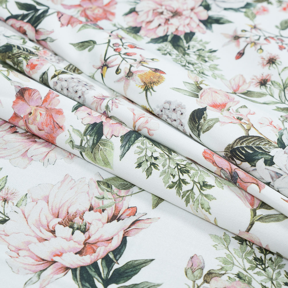 Stretch Cotton Sateen - Pink and Green - Les Fleurs de L'amour Print - Mood Exclusive Jacques Collection - Joann Fabrics