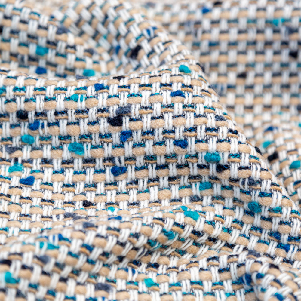 Beige, Blue and White Blended Wool Tweed - Joann Fabrics