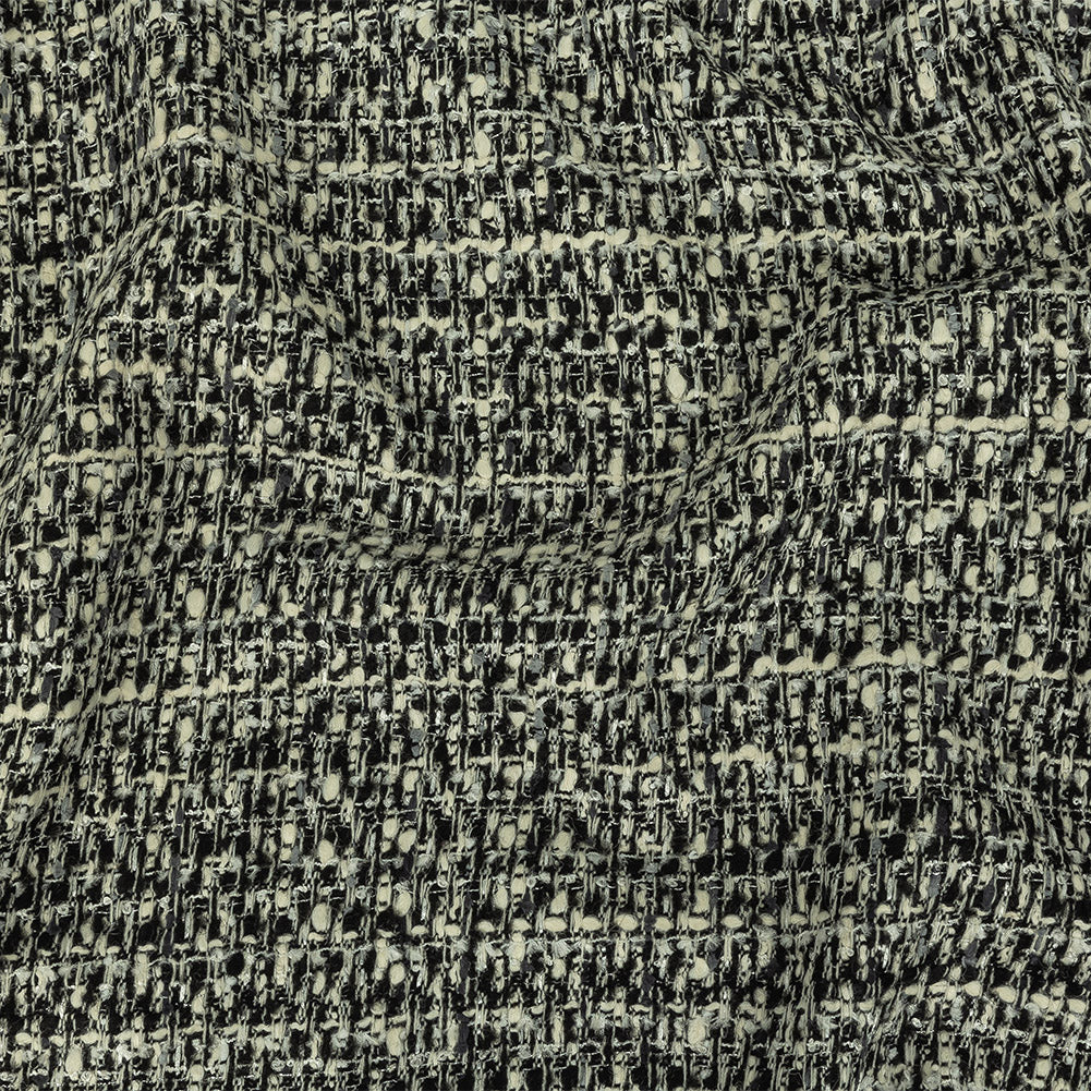 Alvin Valley Cannoli Cream, Black and Metallic Silver Boucled Wool Tweed - Joann Fabrics