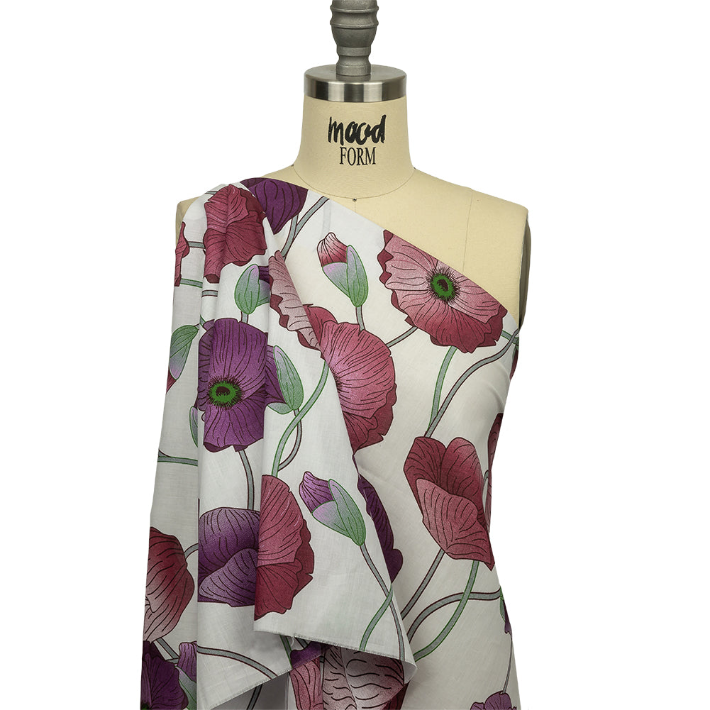 Magenta, Purple and Gray Green Big Poppies Cotton Lawn - Joann Fabrics
