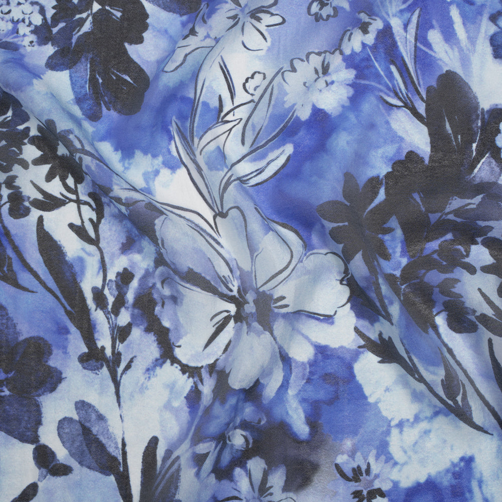 Viscose and Polyester Crepe Organza - Royal Blue and Black Dreamy Florals - Mood Exclusive Dream Weaver Print - Joann Fabrics