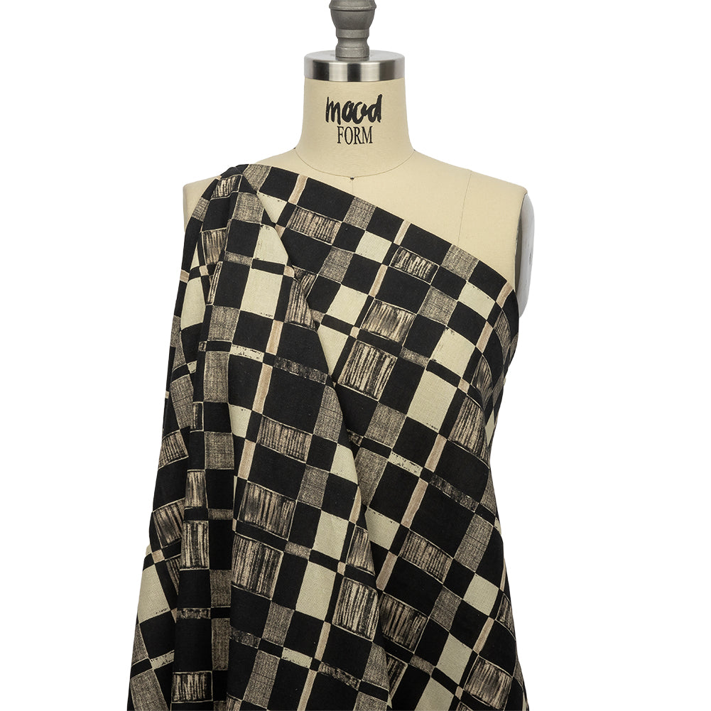 Linen and Rayon Woven - Black and White Checks - City Blocked Print - Mood Exclusive Metro Collection - Joann Fabrics