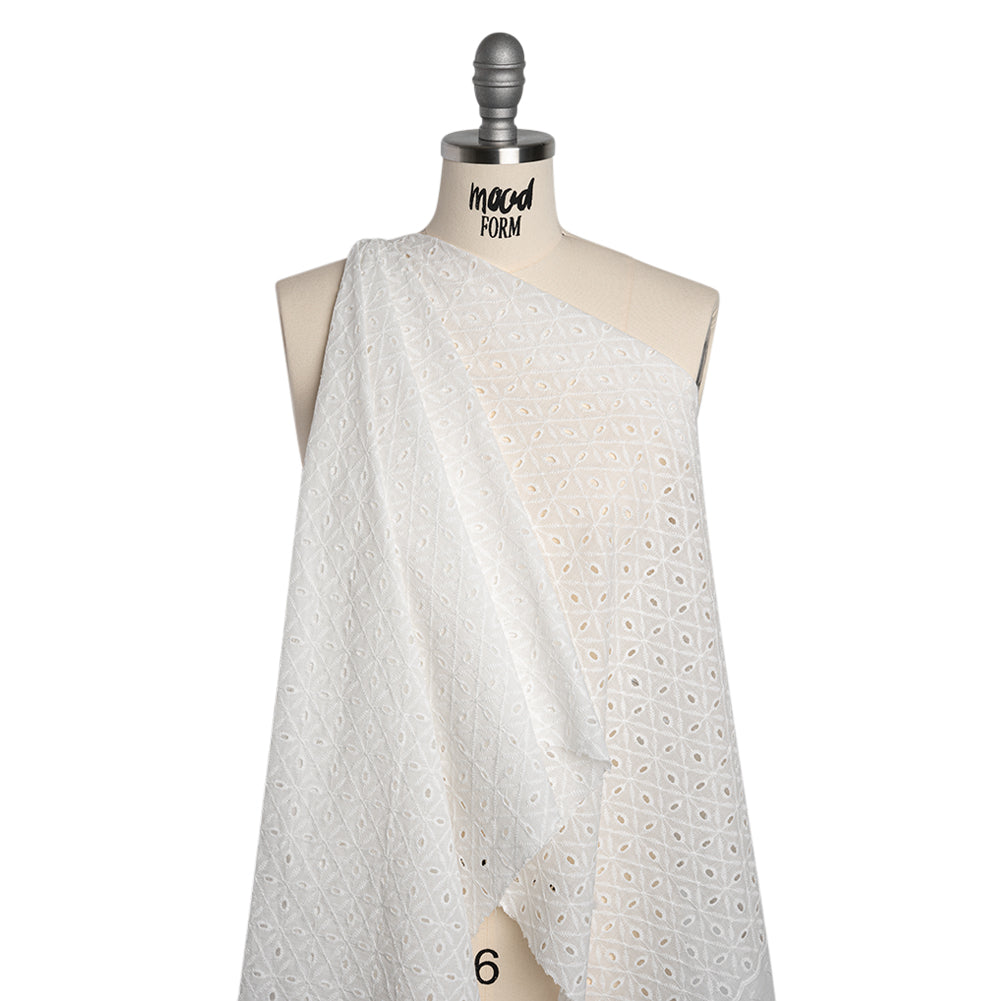 Embroidered Eyelet Cotton Voile - White Ovals in Diamonds - Naomi Collection - Joann Fabrics