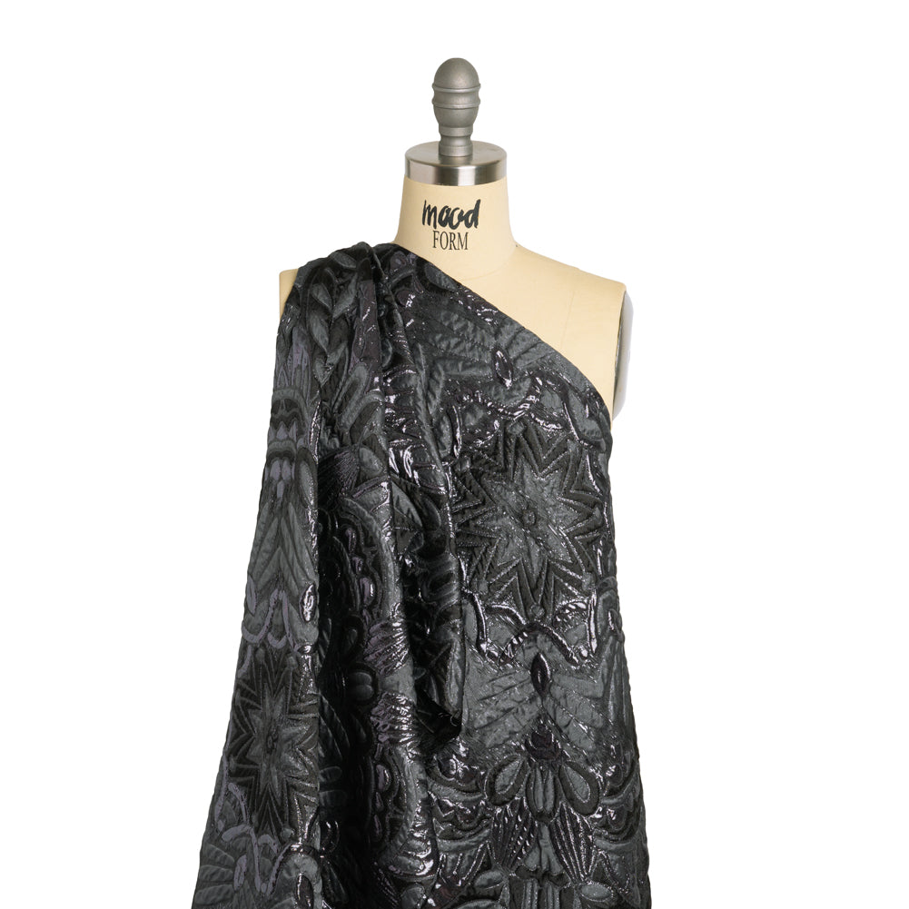 Metallic Luxury Brocade - Gray and Black Floral Medallions and Leaves - Joann Fabrics