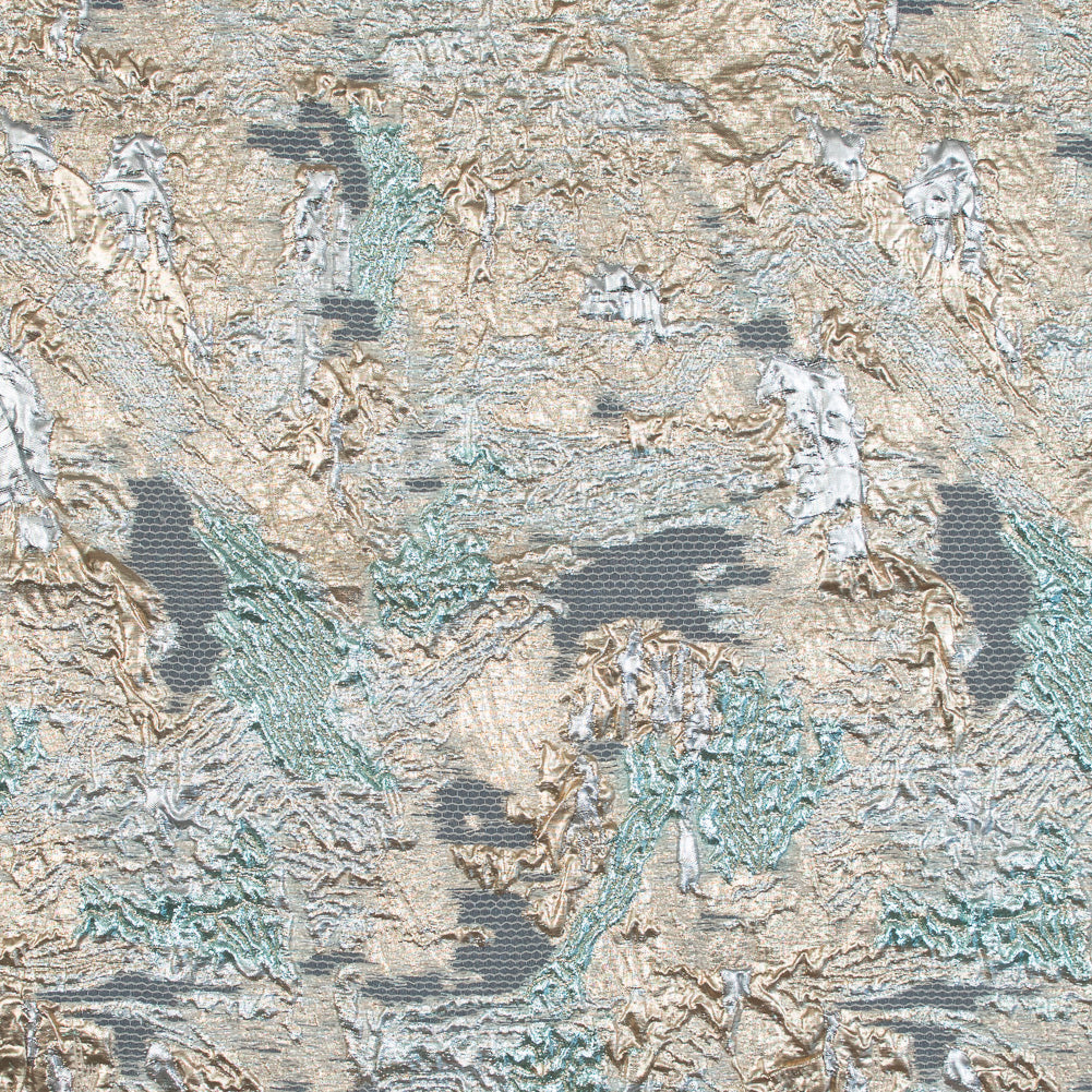 Aqua and Metallic Gold Luxury Abstract Burnout Brocade - Joann Fabrics