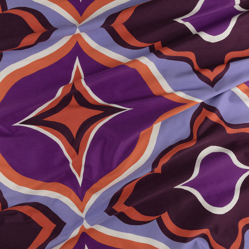Stretch Cotton Sateen - Purple and Orange Ogees - Age of Aquarius Print - Mood Exclusive Yesterday Collection - Joann Fabrics