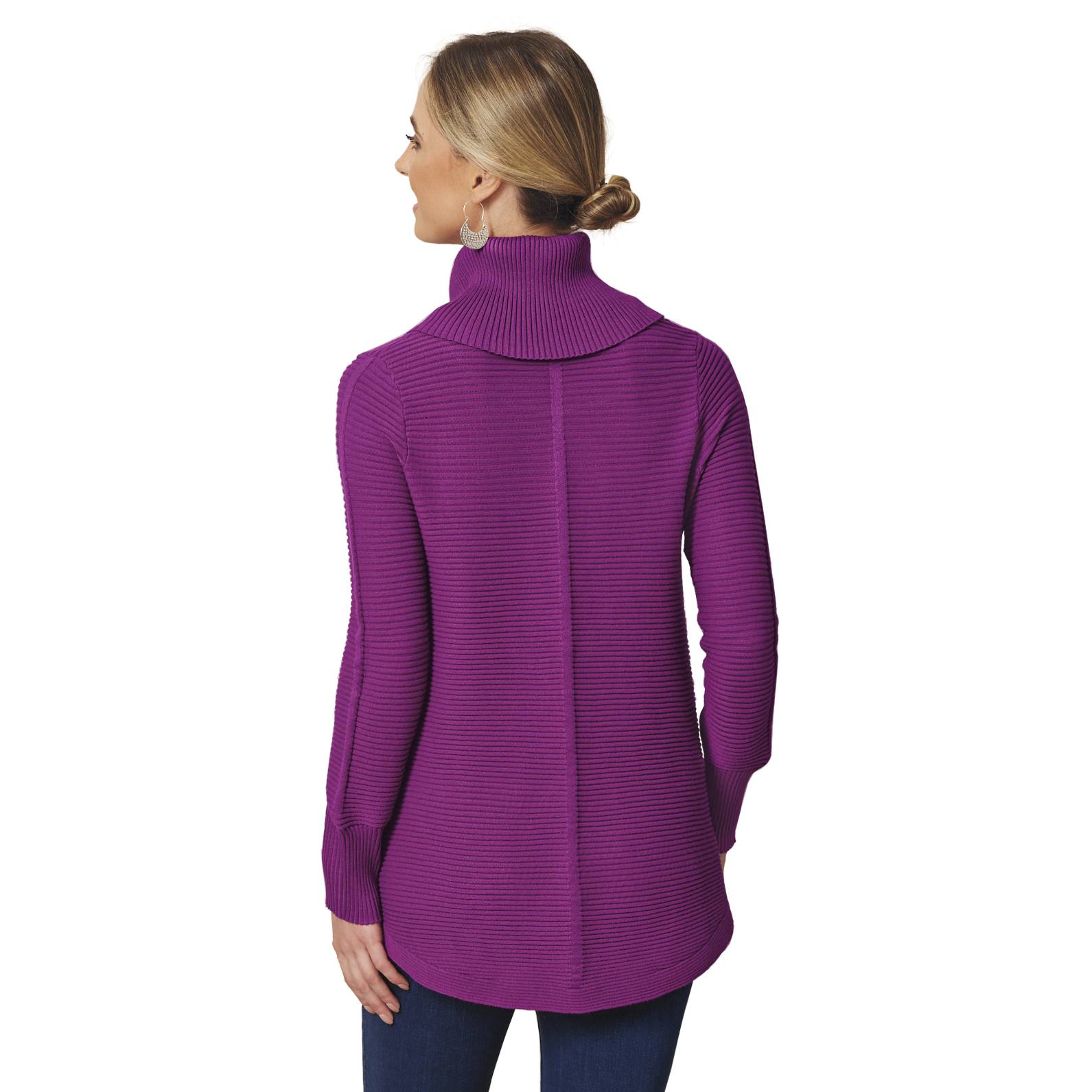 Soft Ribbed Tunic Sweater, Cowlneck, Long Sleeves, Curved Hem - Northstyle Catalog