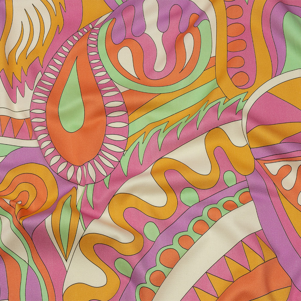 Stretch Cotton Sateen - Purple, Pink and Orange Paisley and Abstract - Surf City Psychedelia Print - Mood Exclusive Groove Collection - Joann Fabrics