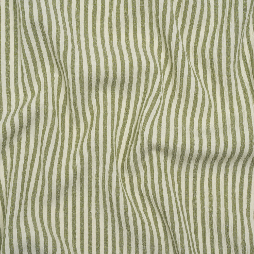 Ruched Polyester and Rayon Woven - Olive Green and Ivory Candy Stripes - Designer Deadstock - Joann Fabrics