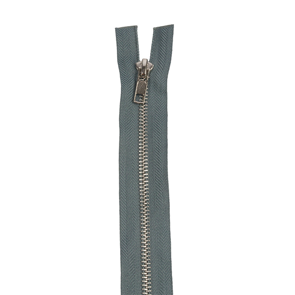 Steel Gray and Silver T5 Open End Metal Zipper with Two Pulls - 36