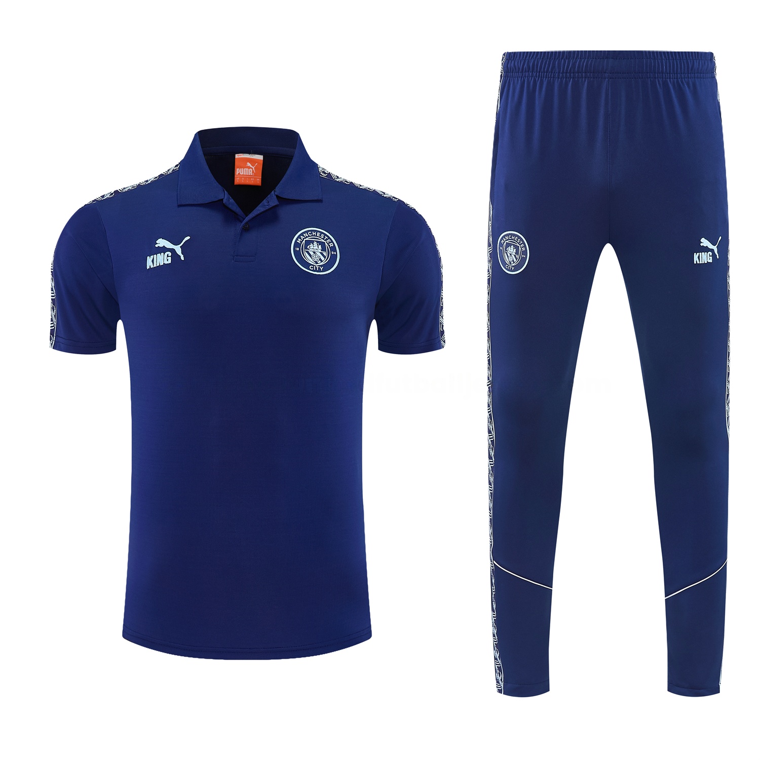 Manchester City 25-26 POLO Short-Sleeve Training Set - Dark Blue Top and Pants - UnitedFutballJersey