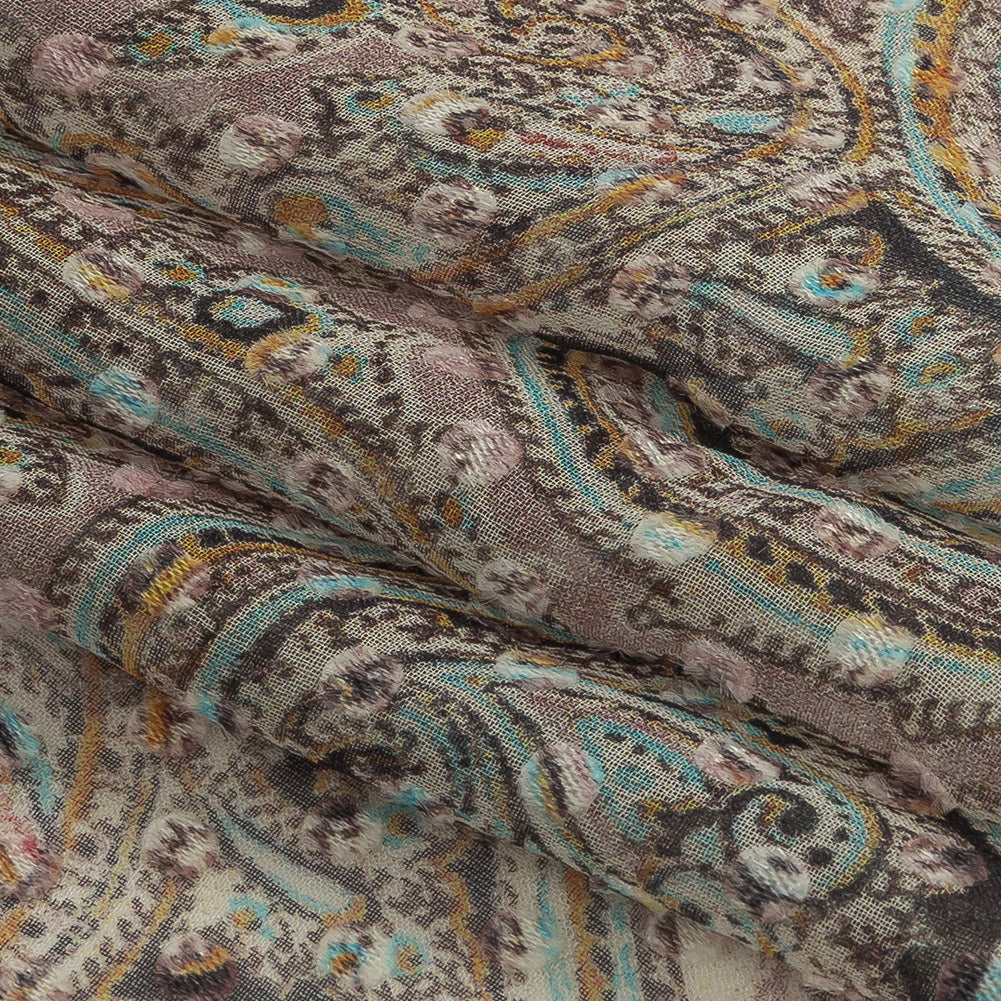 Famous Australian Designer Lotus, Gamboge and Baby Blue Paisley Printed Silk Georgette with Satin Polka Dots - Joann Fabrics