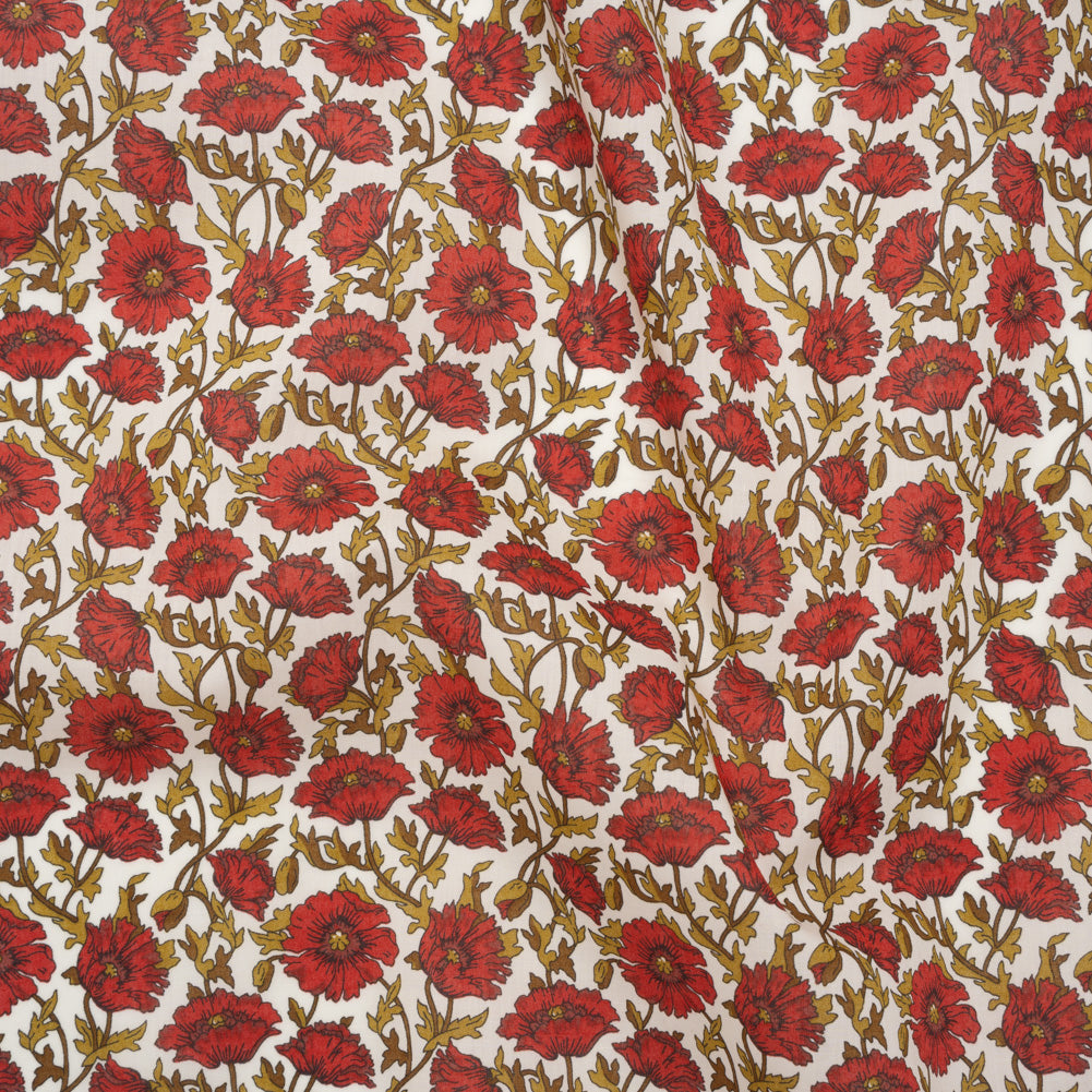 Liberty Fabrics Tana Lawn® - Astell Reece Red - Red and Golden Olive Flower Vines - Joann Fabrics