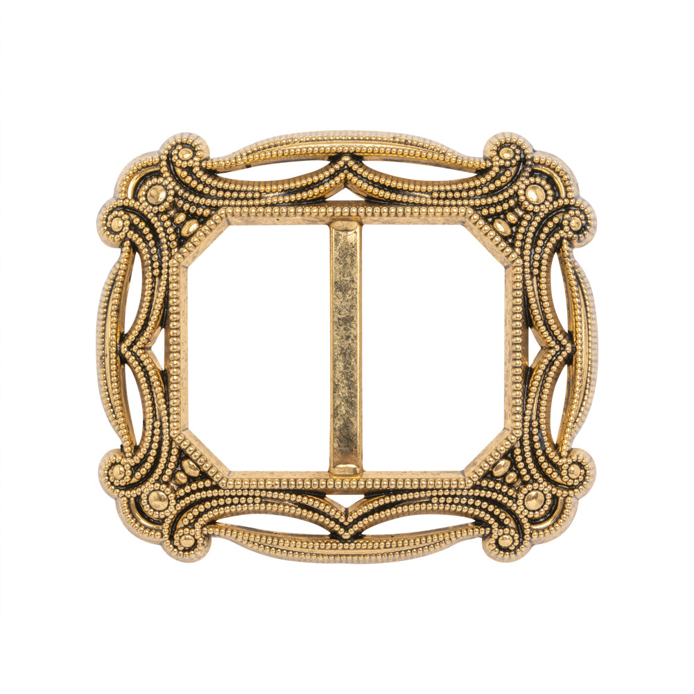 Famous NYC Designer Antique Gold Metallic Filigree Plastic Slider Buckle 2.5