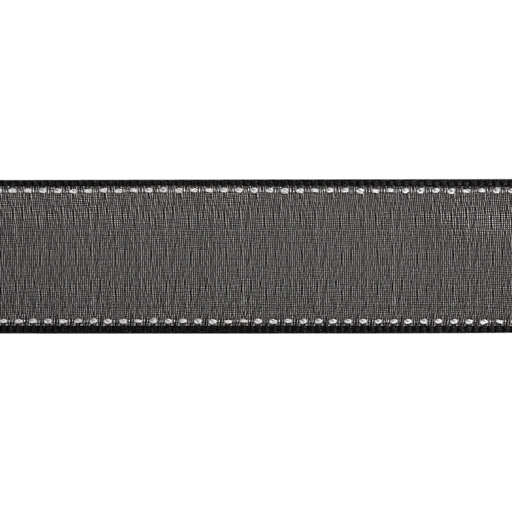 Sheer Ribbon with White Stitched Border - 1
