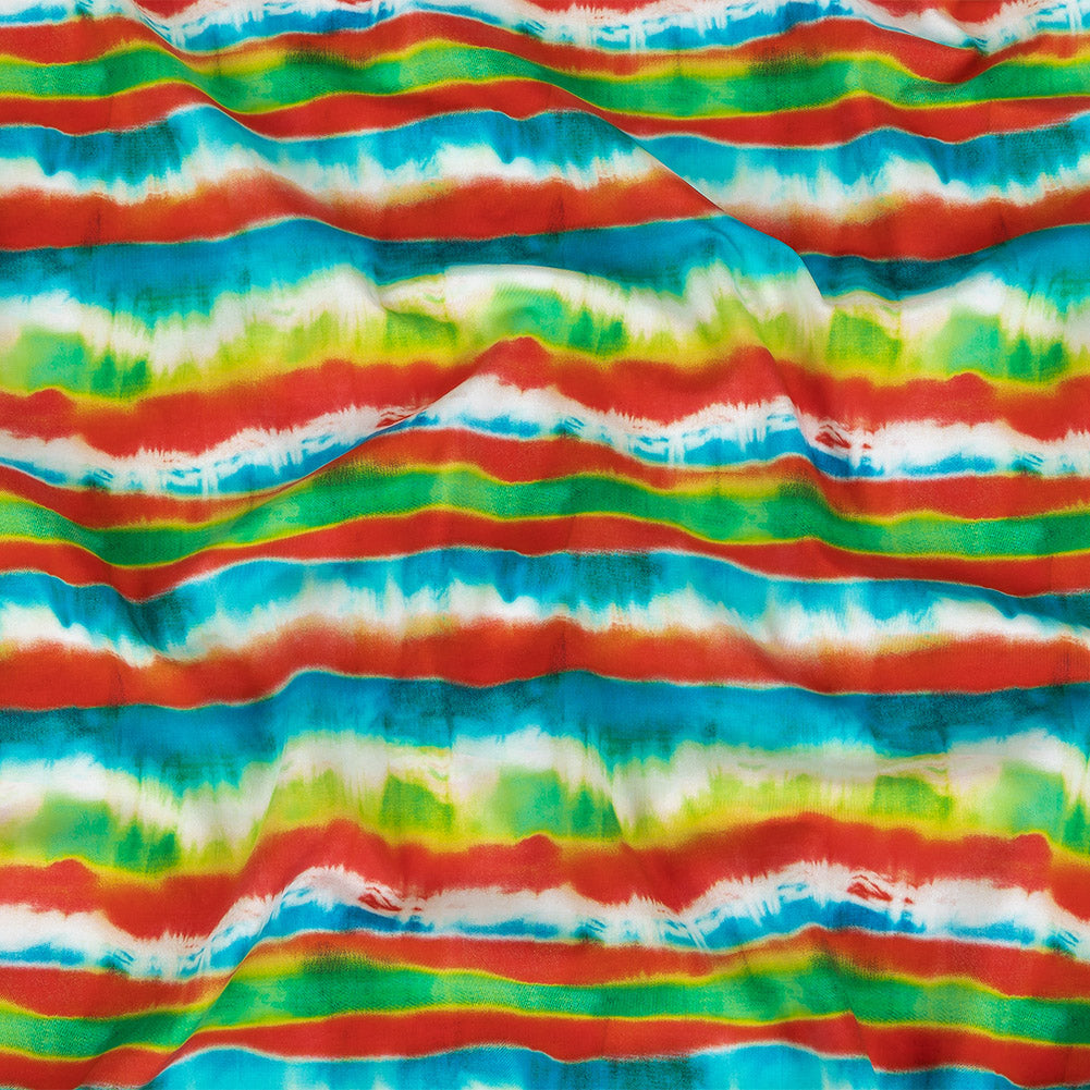 Compression Swimwear Tricot, UV Protective with Aloe Vera Microcapsules - Orange, Green and Blue Tie Dye Stripes - Caye Collection - Joann Fabrics
