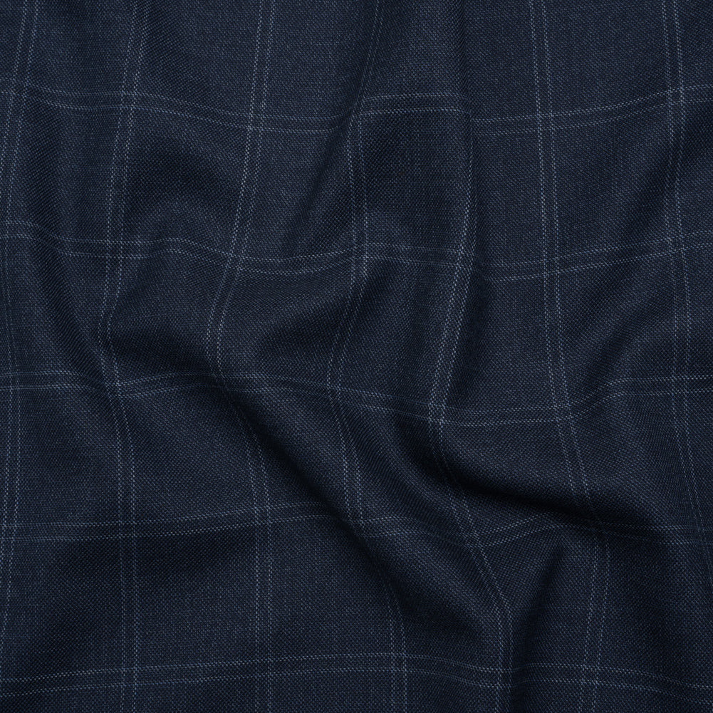 Super 120 Wool Suiting Made in Italy - Blue and White Windowpane Check - Deadstock - Joann Fabrics