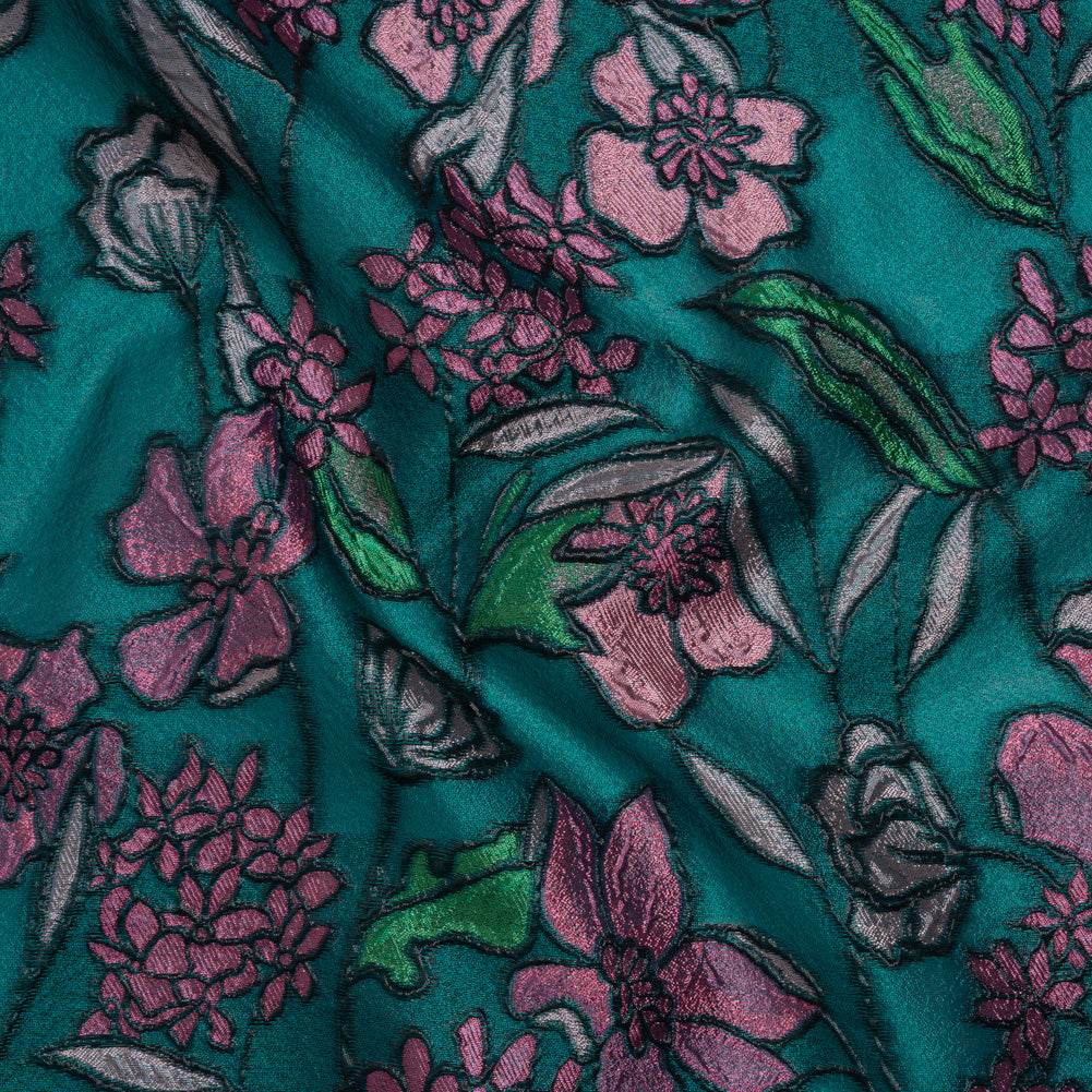 Metallic Burnout Brocade - Dark Teal, Pink and Black Festive Florals - Joann Fabrics