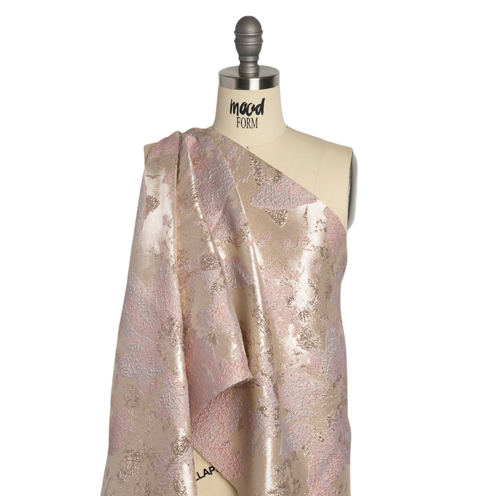 Metallic Silver, Pink and Beige Painted Flowers Luxury Brocade - Joann Fabrics