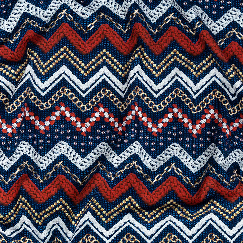 Compression Swimwear Tricot, UV Protective with Aloe Vera Microcapsules - Red and Navy Peony Nautical Ropes - Caye Collection - Joann Fabrics