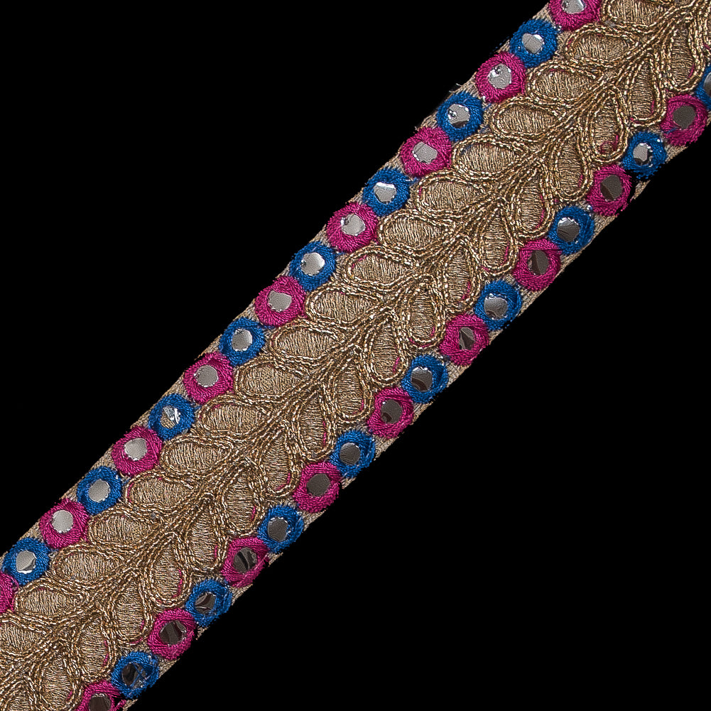 Pink, Blue and Metallic Gold Mirror Trim - 1.5