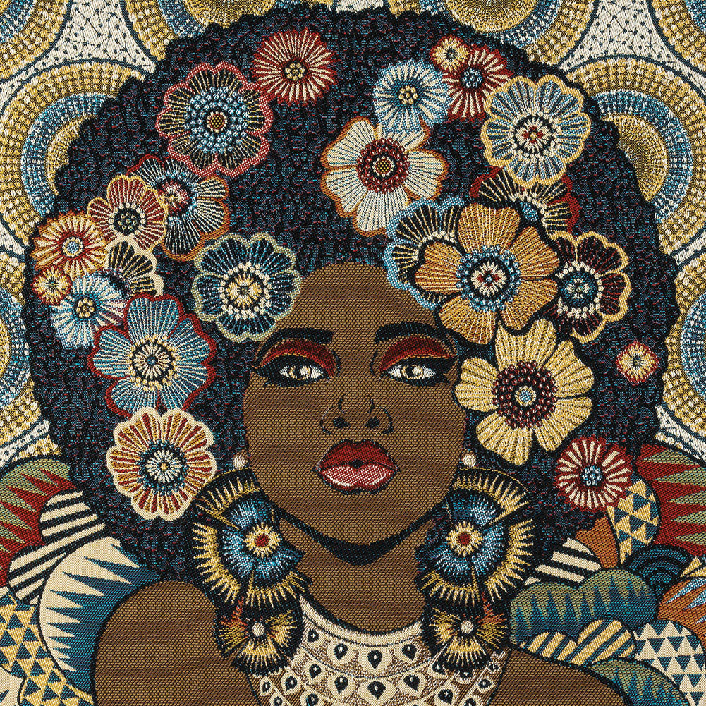 French Blue and Multicolored Floral Destiny Cotton Blend Oversized Square Patch - 18.875