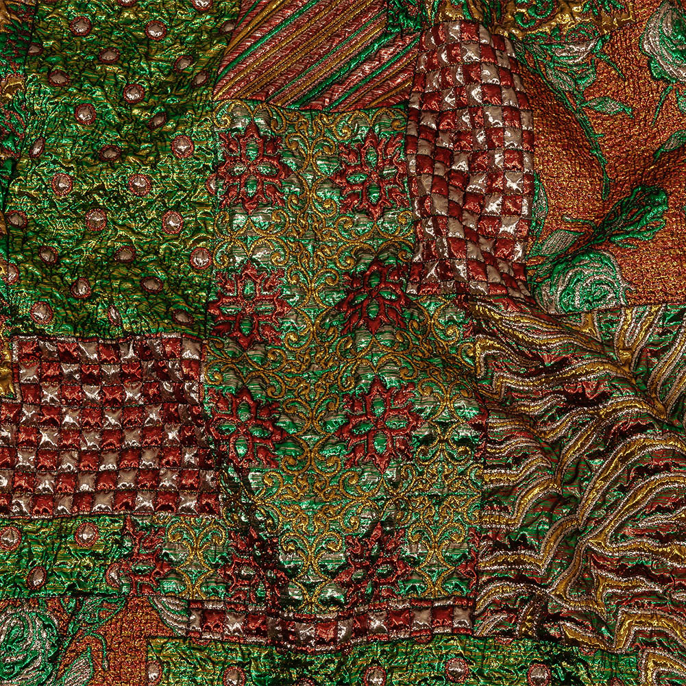 Metallic Red, Green and Yellow Gold Ornate Patchwork Luxury Brocade - Joann Fabrics