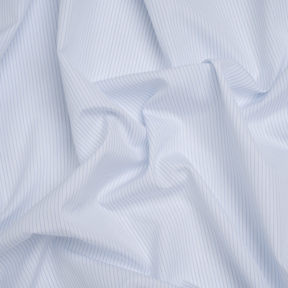 Cotton Shirting - Sky Blue and White Pinstripes - Designer Deadstock - Joann Fabrics