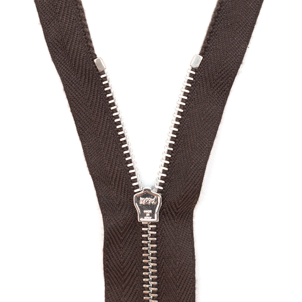 Mood Exclusive Italian Brown and Silver T3 Open End Metal Zipper - 27.5