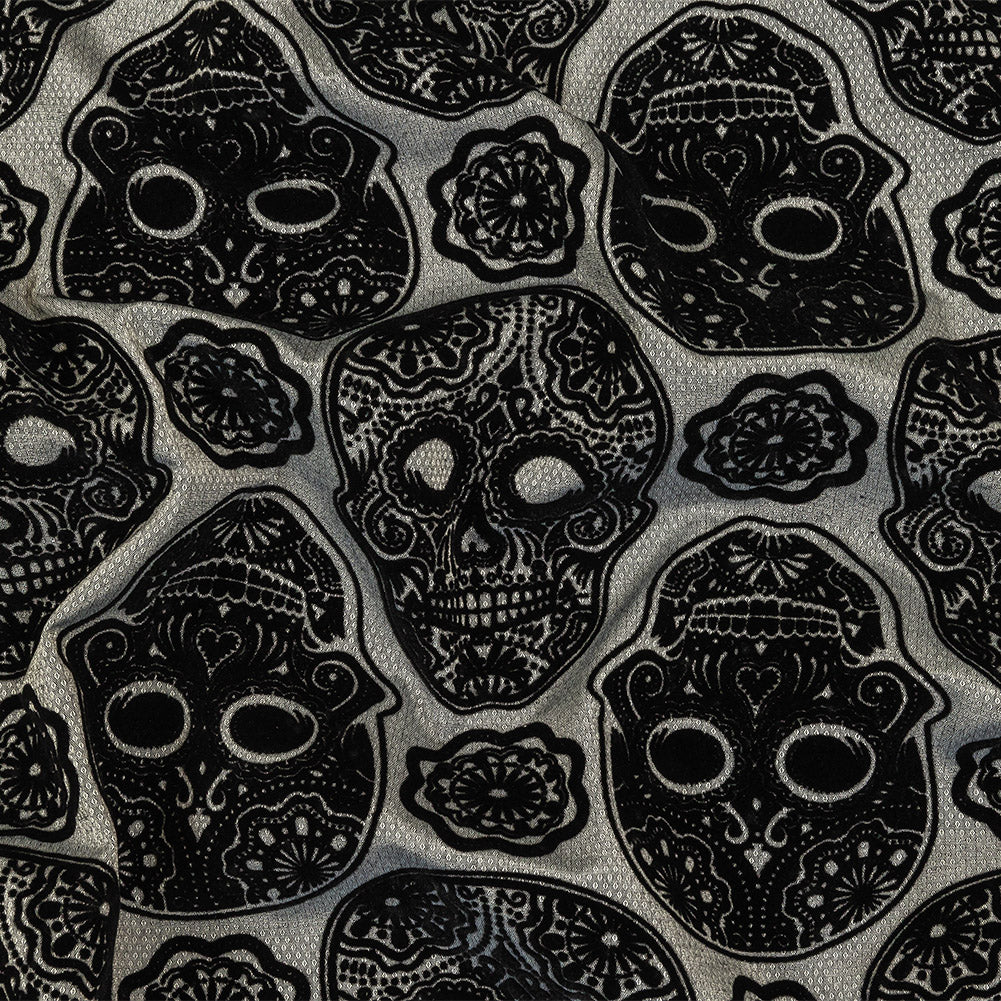 Black Flocked Decorated Skulls on Silver Sconce Diamonds Cotton and Polyester Dobby - Joann Fabrics