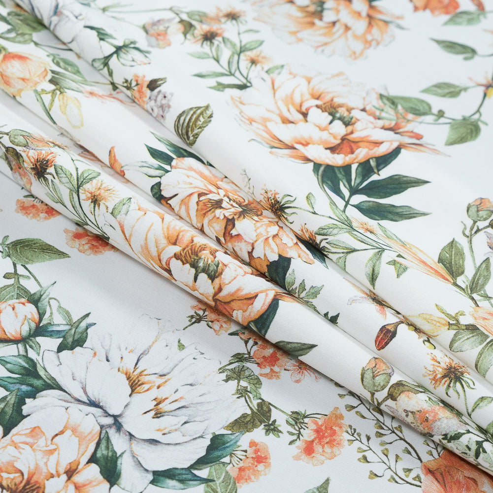 Cotton Poplin - Orange and Green Floral - Les Fleurs de L'amour Print - Mood Exclusive Jacques Collection - Joann Fabrics