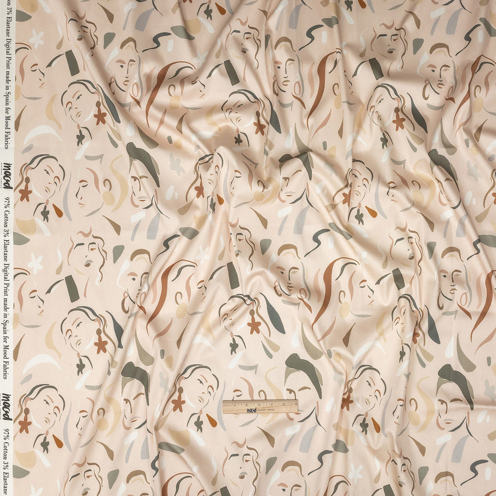 Stretch Cotton Sateen - Pink and Gray Faces - Le Muse Print - Mood Exclusive Viso Collection - Joann Fabrics