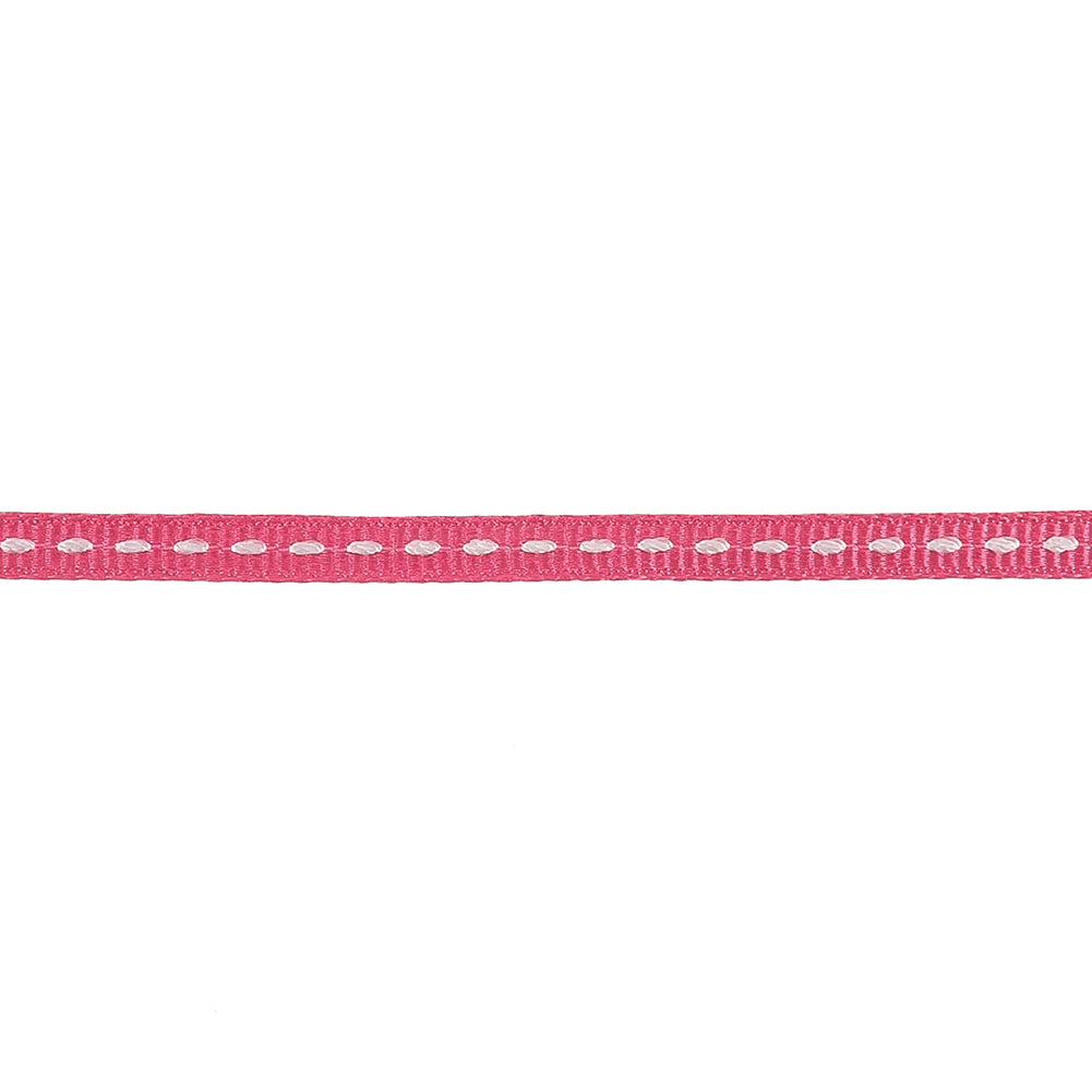 Pink Carnation Grosgrain Ribbon with Lucent White Stitching - 0.25